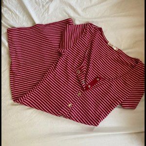 Red&White Striped Summer Button Up Dress